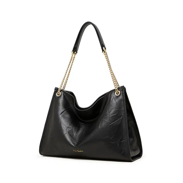 Pierre Cardin Vintage Chain Tote Bag Black Milk Tea