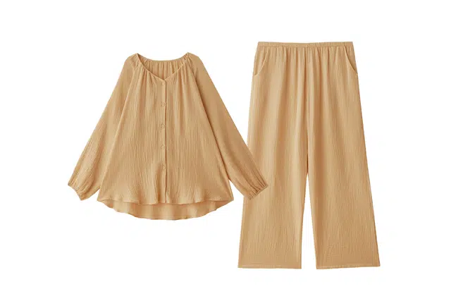 俏薇妮 舒适柔软春秋款纯棉纱布婴儿棉带胸垫一体长袖家居服睡衣套装 女款