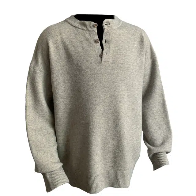 北欧攻略 慵懒老钱风亨利领三粒扣套头氛围感宽松大码显瘦小众设计感外穿内搭长袖针织衫 男女同款