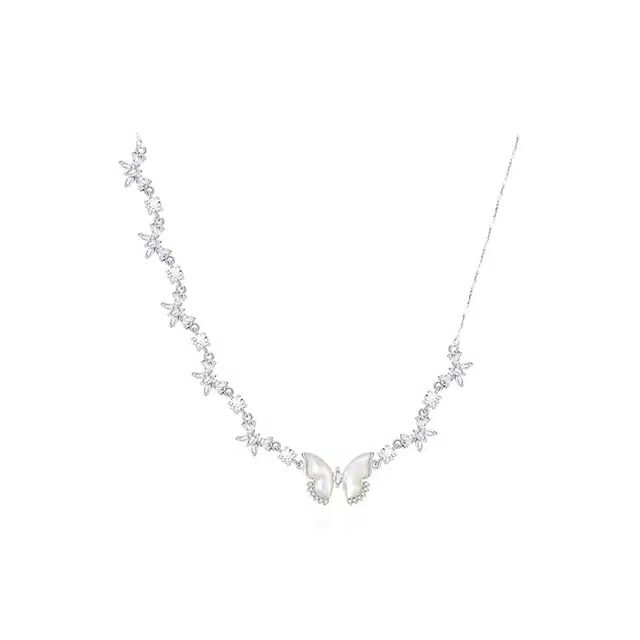 银彦 满钻爆闪 森系清冷感小清新蝴蝶 不对称设计蝶恋紫藤花 精致时尚轻奢锁骨链小众高级感日常百搭甜蜜恋爱告白女友 合金 项链 女款