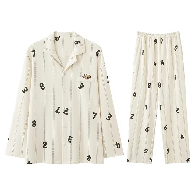 向薇 纯棉春夏秋冬季男士翻领开衫长袖长裤宽松休闲家居服睡衣套装 男款