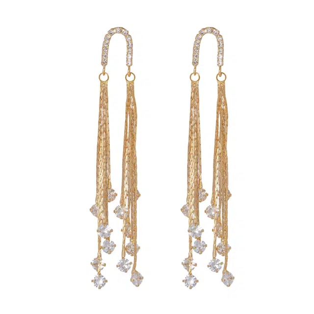 澜耀 时尚闪亮流苏 高级感长款晚宴名媛耳饰 合金 耳环 女款