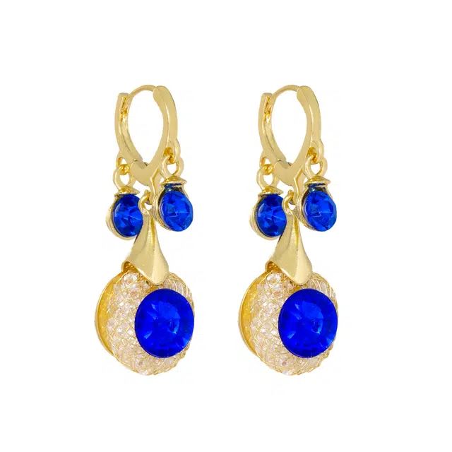 澜耀 欧美复古宫廷风 蓝色水滴宝石网纹球形 轻奢设计感耳饰 合金 耳环 女款