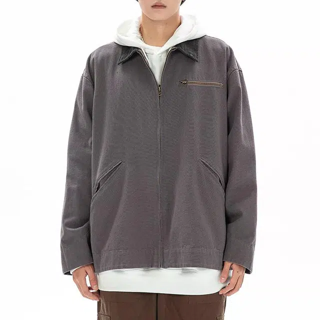 杜克恩 美式复古底特律工装外套秋季高级小众设计感撞色拼接翻领街头潮流痞帅廓形夹克 男女同款