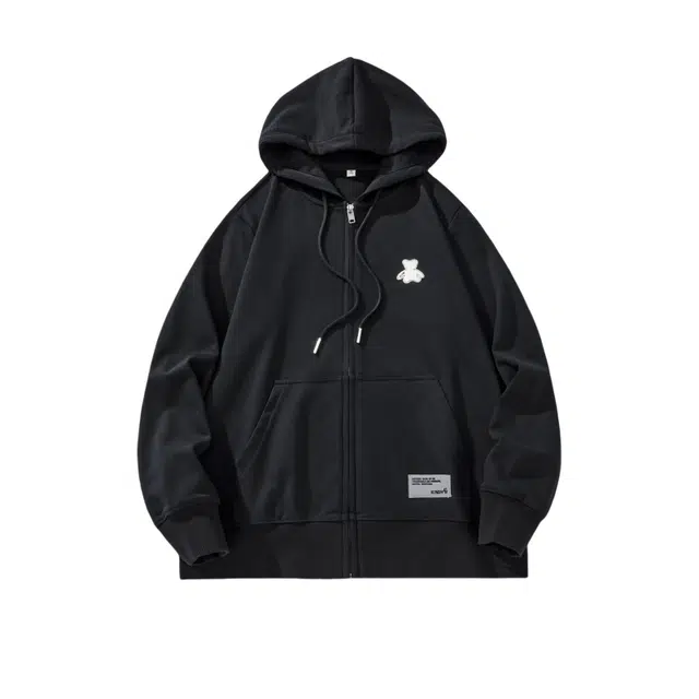 假日伯爵 学院风基础款小熊印花卡通图案简约连帽百搭舒适透气休闲宽松开衫长袖卫衣 男款