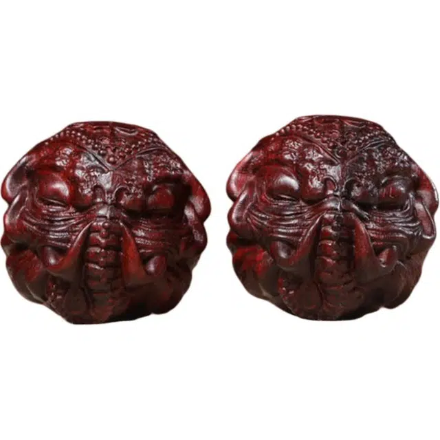 得笙陌 象神六字真言保健球手球文玩木雕#好运 血檀 把件 男女同款情侣款