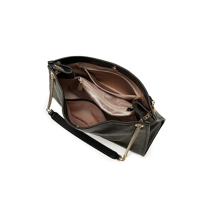 Pierre Cardin Vintage Chain Tote Bag Black Milk Tea