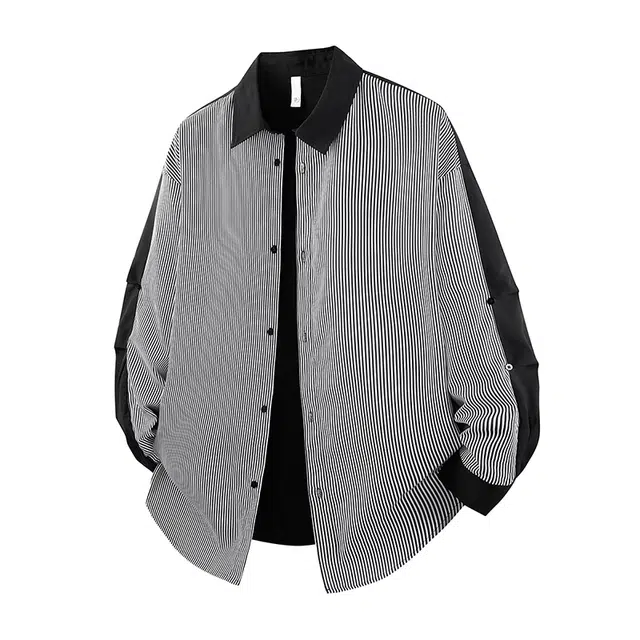 寻星记 青春感配色 宽松版型 条纹拼接衬衫 男女同款