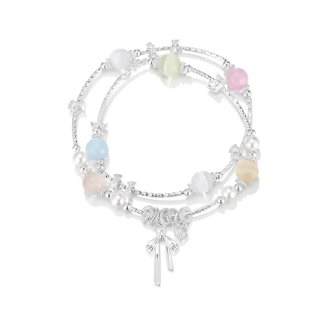 珂里 甜美多巴胺缤纷蝴蝶结双层百搭精致高级感双层叠戴设计#好运 琉璃 手链 女款