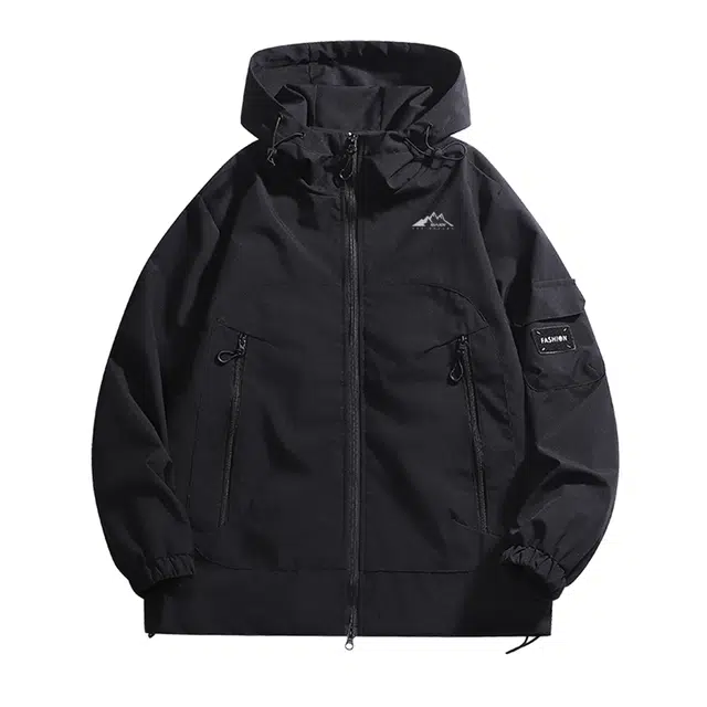 赛琪 户外休闲徒步通勤百搭纯色透气防风防水连帽单层轻量不闷汗登山钓鱼服夹克外套 男女同款