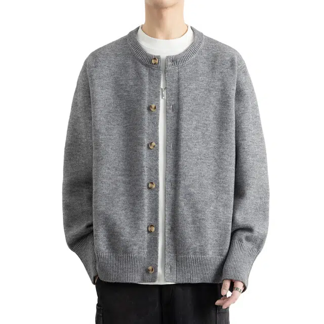 北欧攻略 软糯舒适慵懒风简约纯色基础款纽扣毛衣开衫外套学院风氛围感秋冬外穿内搭叠穿长袖针织衫 男女同款