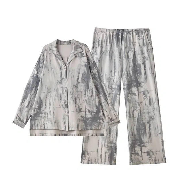 俏薇妮 透气春秋款纯棉带胸垫一体长袖长裤可外穿家居服睡衣套装 女款