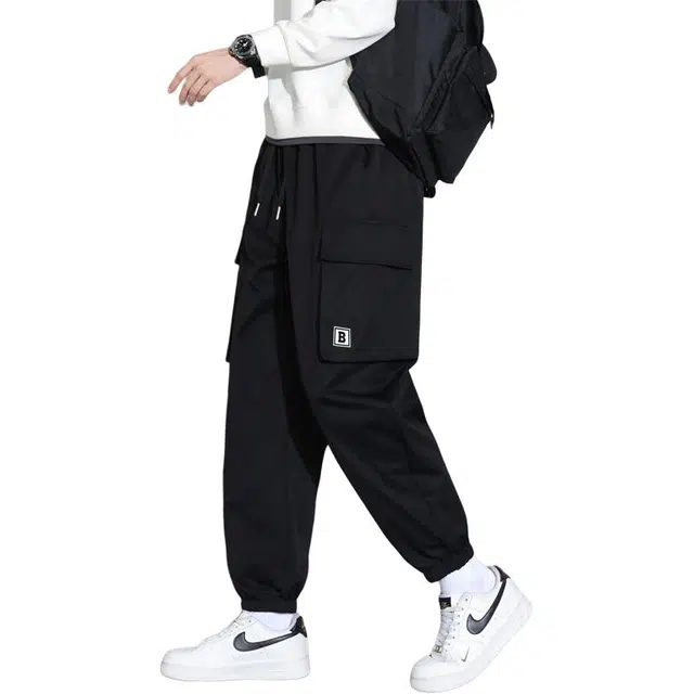 顶峰保罗 美式潮牌宽松阔腿直筒束脚运动卫裤青少年高级感秋冬穿搭潮流痞帅纯色工装休闲裤 男女同款