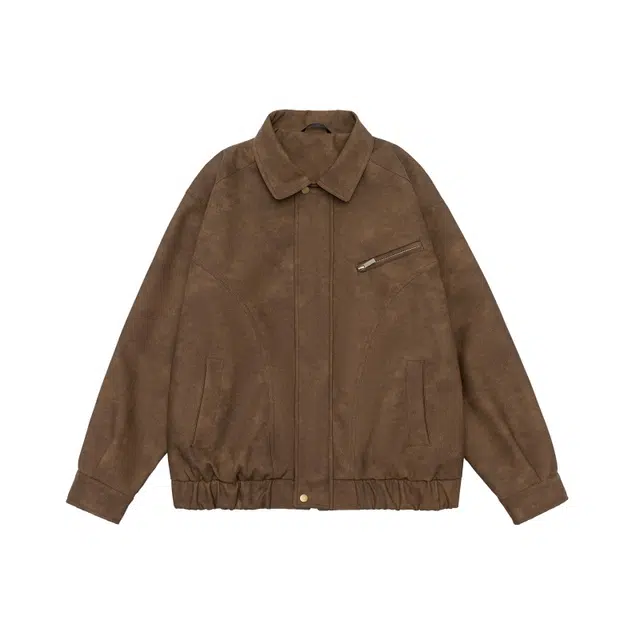 假日伯爵 美式小众复古纯色翻领百搭宽松休闲痞帅结构款拉链设计感高街潮流长袖上衣机车服美拉德外套皮衣夹克 男女同款