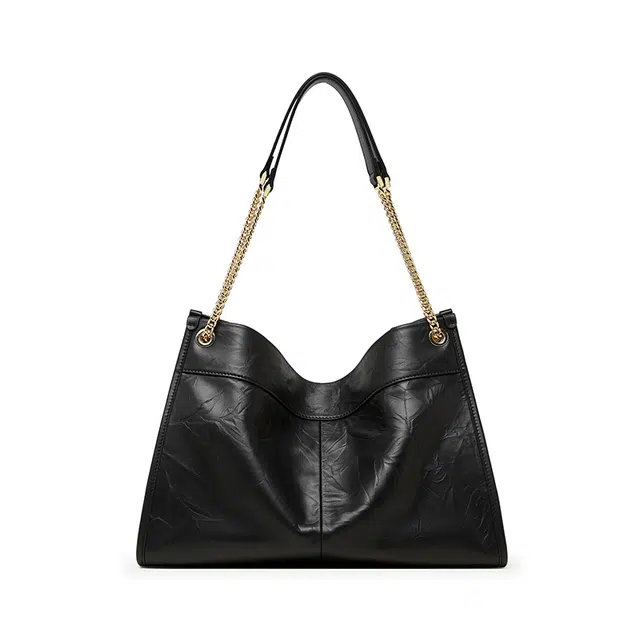 Pierre Cardin Vintage Chain Tote Bag Black Milk Tea