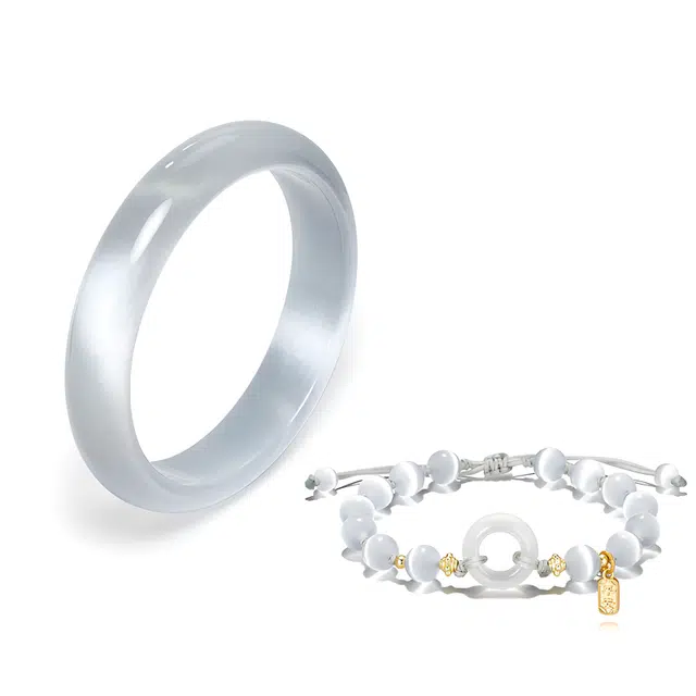 琉堇 新中式简约时尚优雅日常通勤百搭碎冰蓝贵妃镯 古风汉服旗袍水润显白圆条美人镯 白月光平安扣#好运 琉璃 手镯 女款