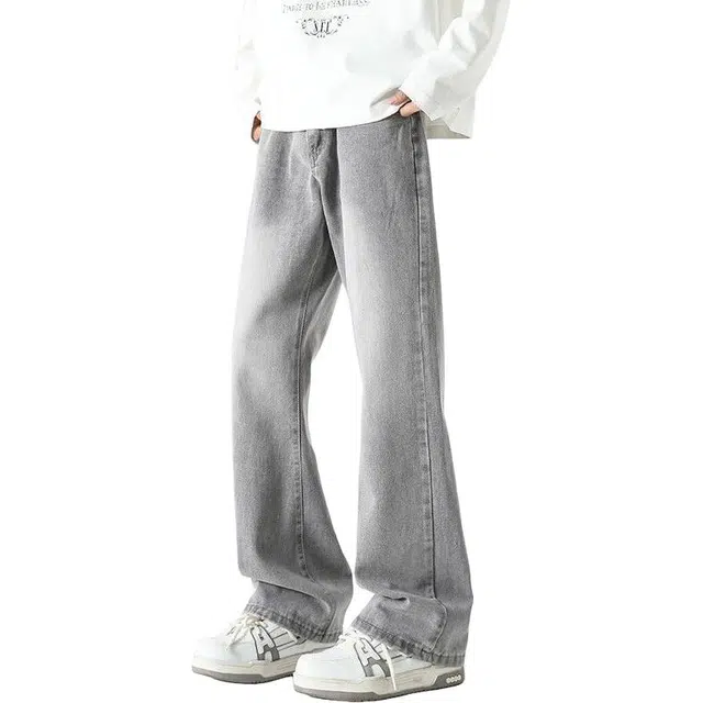 沐诚阳译 微喇直筒裤美式高街弯刀裤牛仔裤 男款