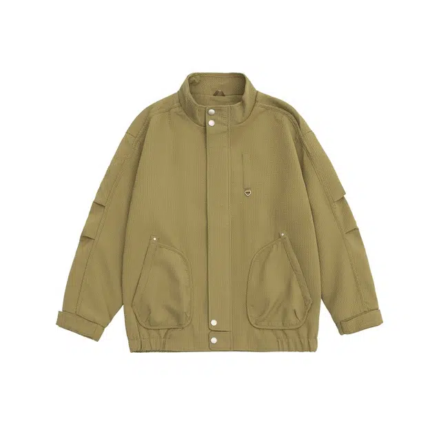 假日伯爵 美式小众复古纯色立领百搭宽松休闲痞帅结构款拉链设计感高街潮流长袖上衣美拉德外套夹克 男女同款