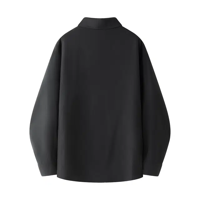 金贝勒 美式高街字母印花基础款简约纯色潮流时尚翻领衬衣经典无性别主义学院风长袖衬衫 男女同款