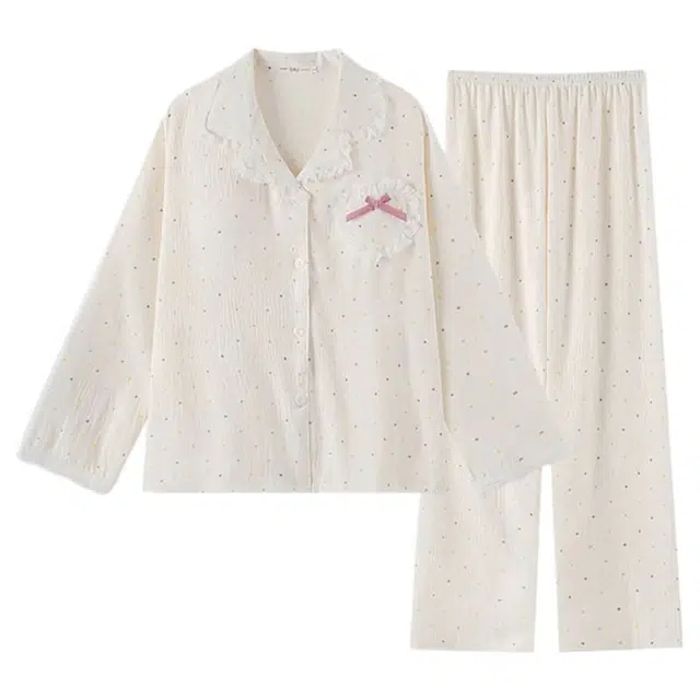 俏韵 翻领卡通春秋季云朵棉甜美风可爱长袖长裤开衫舒适薄款家居服可外穿睡衣套装 女款