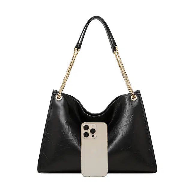 Pierre Cardin Vintage Chain Tote Bag Black Milk Tea