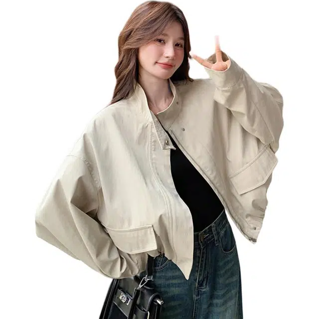 稻草人 简约宽松休闲时尚百搭潮流韩版秋冬截短外套 女款