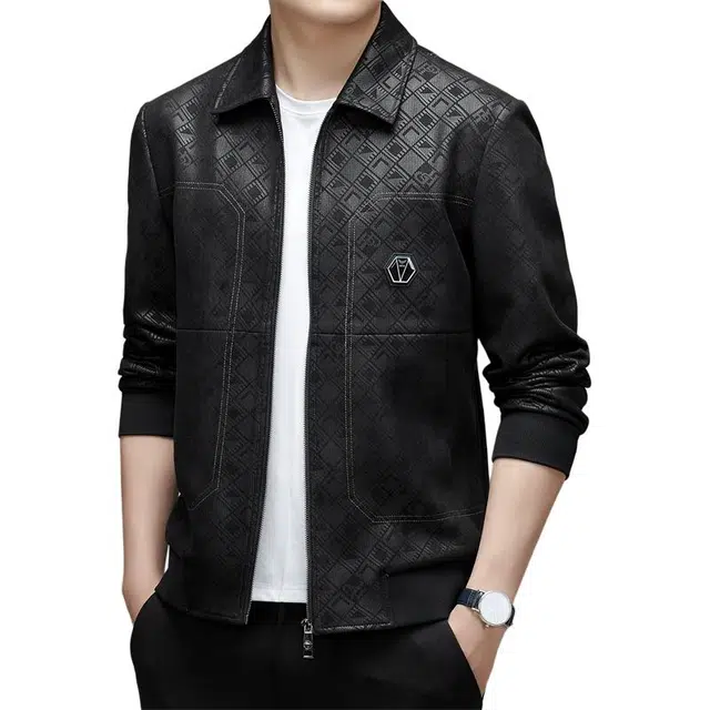 太子龍 中年休闲春秋季仿皮衣高品质爸爸装夹克外套 男款