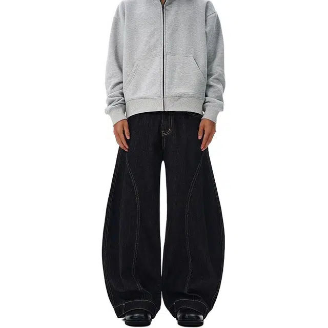 假日伯爵 美式倒装弯刀设计感水洗纯色简约日常百搭痞帅小众宽松牛仔裤 男女同款