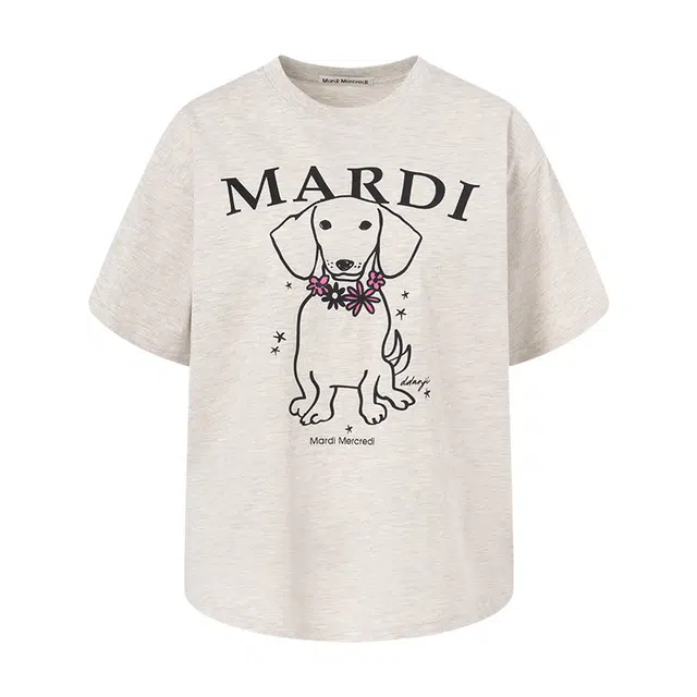 MARDI MERCREDI TSHIRT SWING THE TAIL DDANJI FLOWER NECKLACE_OATMEAL PINK SS25 T