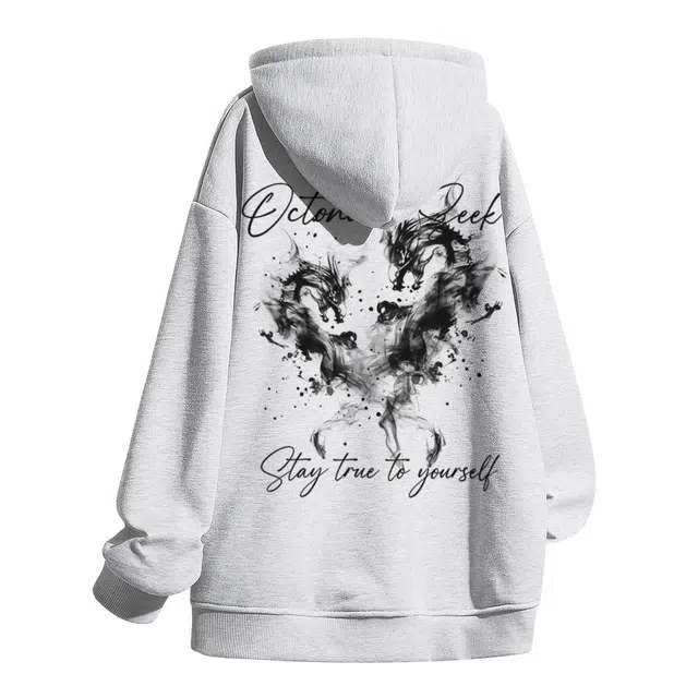 海底小纵队 重磅美式高街创意水墨烟雾祥龙戏珠爱心字母印花氛围慵懒学院风百搭舒适日常休闲外穿上衣宽松大码连帽情侣卫衣 男女同款