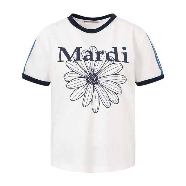 MARDI MERCREDI LINGER TSHIRT FLOWERMARDI_IVORY NAVY SS25T
