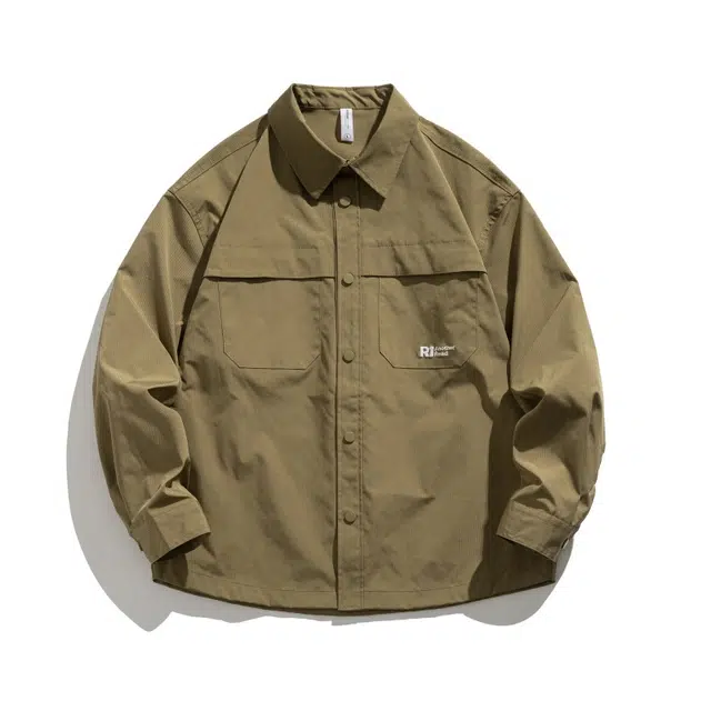 假日伯爵 美式潮流宽松舒适单排扣长袖衬衣百搭休闲复古拼接设计感潮牌工装外套上衣夹克 男女同款