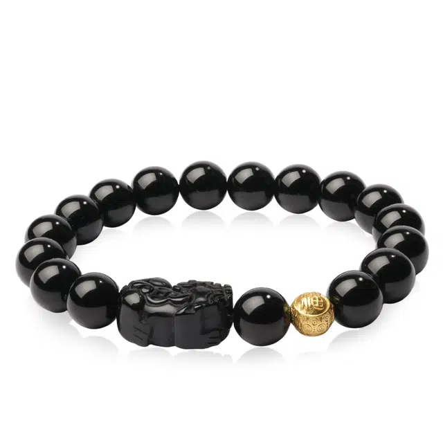 本木 国风国潮 招财貔貅#好运 黑曜石 手串 男女同款情侣款