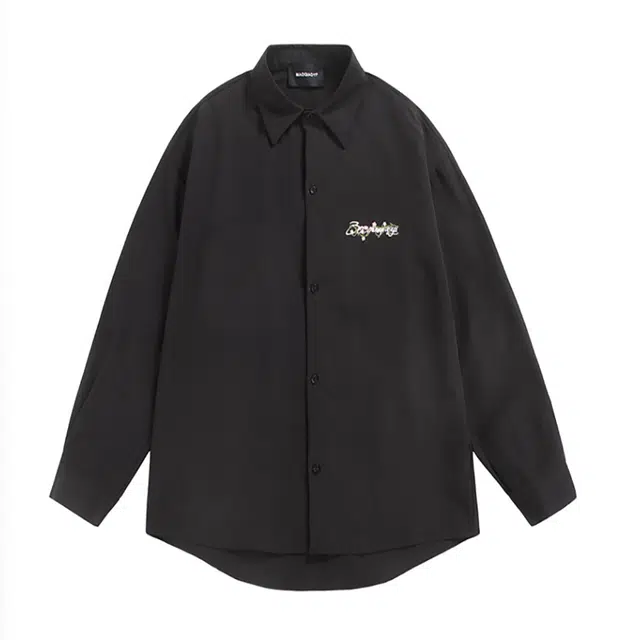 【dme】 美式简约长袖衬衣男春秋潮牌翻领花藤刺绣寸衣高街宽松情侣舒适百搭休闲上衣外套衬衫 男女同款