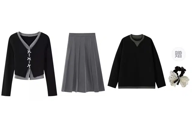 涂诗菲 韩版简约气质百搭假两件拼色长袖长裙针织衫潮流休闲男女情侣套装