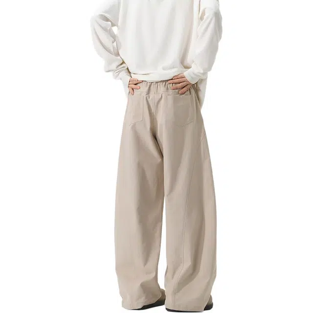 袋鼠 秋冬重磅美式复古风百搭款设计感潮款时尚简约弯刀宽松半松紧裤子休闲裤 男女同款