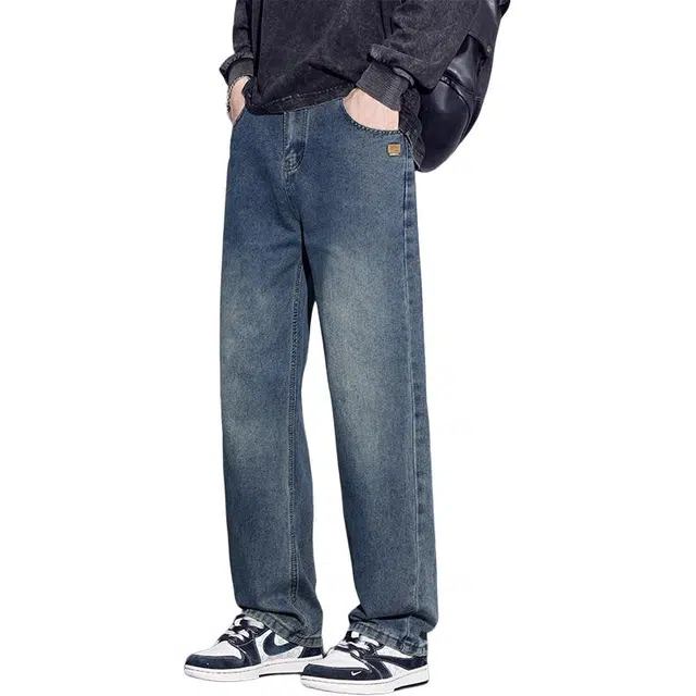 协协乐 美式复古水洗男士做旧春秋宽松直筒阔腿拖地裤秋冬季青少年潮牌休闲长裤牛仔裤 男款