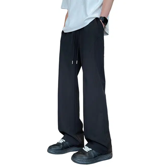 顶峰保罗 美式复古纯色简约束脚大码弹力抽绳卫裤无性别主义显高显瘦潮牌时尚舒适百搭直筒休闲裤 男女同款