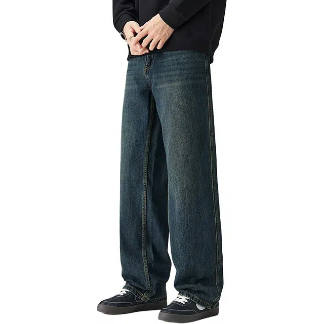 潮人榜 美式高街复古重工水洗长裤子秋冬潮牌百搭宽松直筒休闲潮流时尚高端牛仔裤 男女同款
