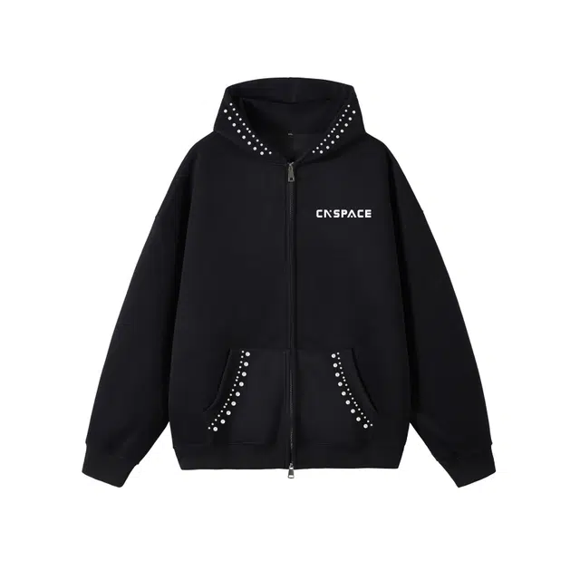 中国航天 美式复古珍珠字母印花嘻哈街头潮流简约百搭舒适亲肤透气学生校园日常通勤宽松休闲连帽长袖重磅针织拉链开衫卫衣 男女同款