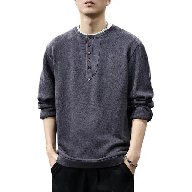 前进牛 美式休闲经典复古潮牌老钱风高端亨利领针织衫 男女同款