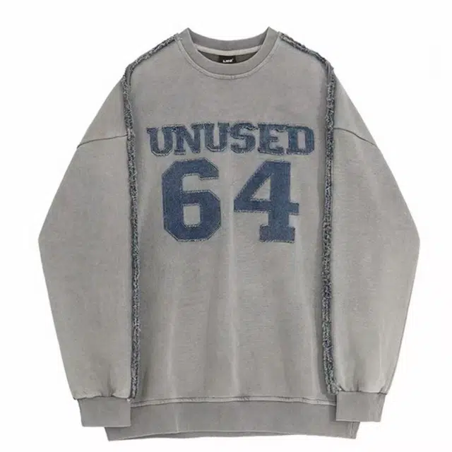 艾梵斯贝 美式复古潮流字母数字刺绣做旧毛边小众设计款日常通勤百搭高级感宽松舒适休闲高街风韩系圆领套头卫衣 男款