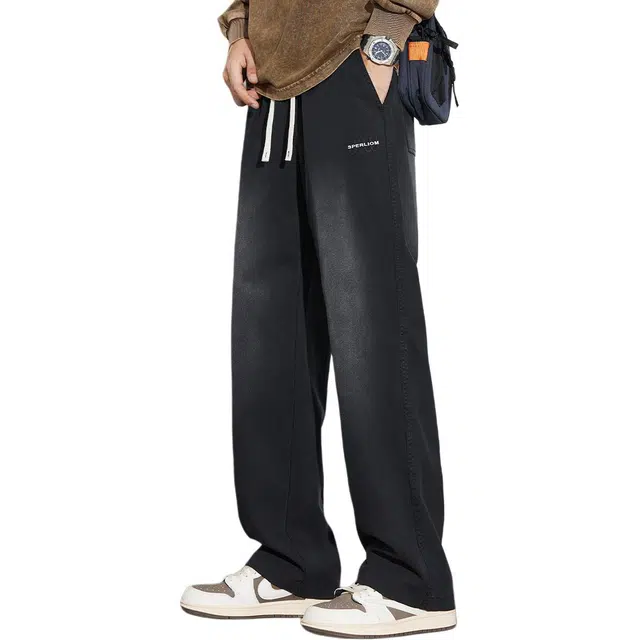 协协乐 复古做旧水洗男士直筒宽松美式潮牌春秋季渐变阔腿青少年休闲长裤子牛仔裤 男款