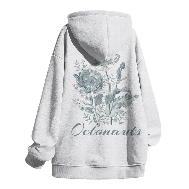 海底小纵队 复古风美式高街文艺植物花卉图案印花极简素雅清新百搭氛围学院风上衣长袖秋冬亲肤叠穿宽松连帽情侣款卫衣 男女同款