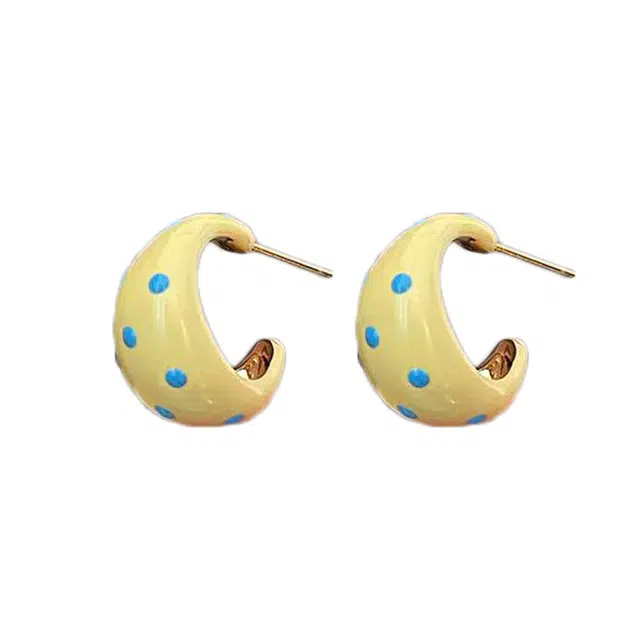 澜耀 小清新黄色波点 复古气质轻奢时尚 铜合金 滴釉 耳环 女款