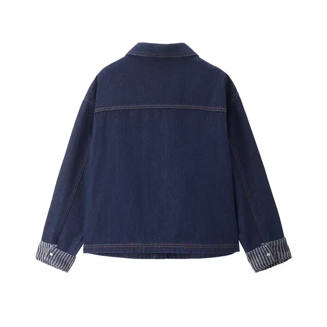 佐丹奴 随性时髦风水洗条纹内里翻领宽松牛仔外套 女款