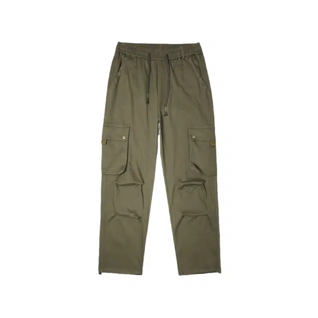 假日伯爵 美式复古纯色时尚百搭基础款宽松直筒棉弹舒适亲肤柔软多口袋工装透气潮流简约系带设计男士长裤休闲裤 男款