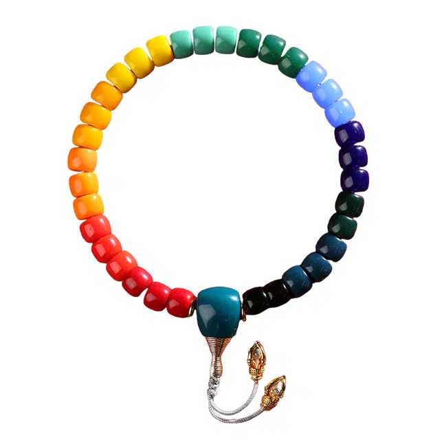 子婳 平安喜乐福气满满绚丽多彩藏式文玩手持夏日彩虹佛珠小众轻奢简约百搭#好运 琉璃 手串 女款