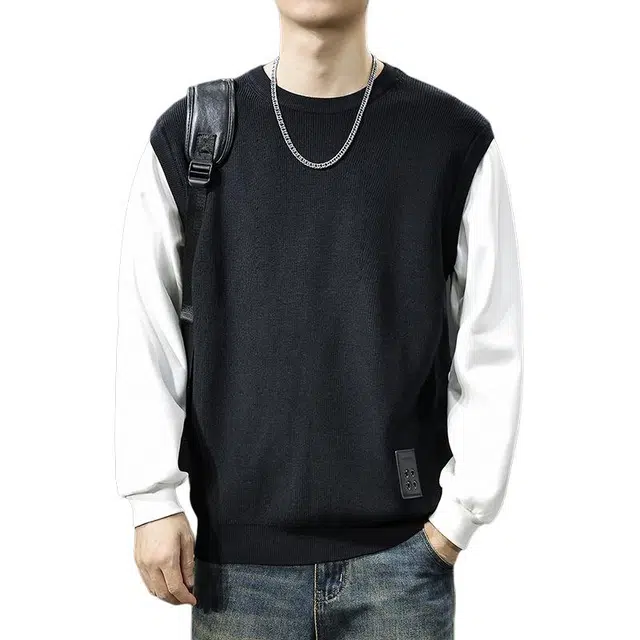 前进牛 阿美咔叽经典复古潮牌高级感假两件潮流轻奢雅痞慵懒风圆领套头针织衫 男女同款