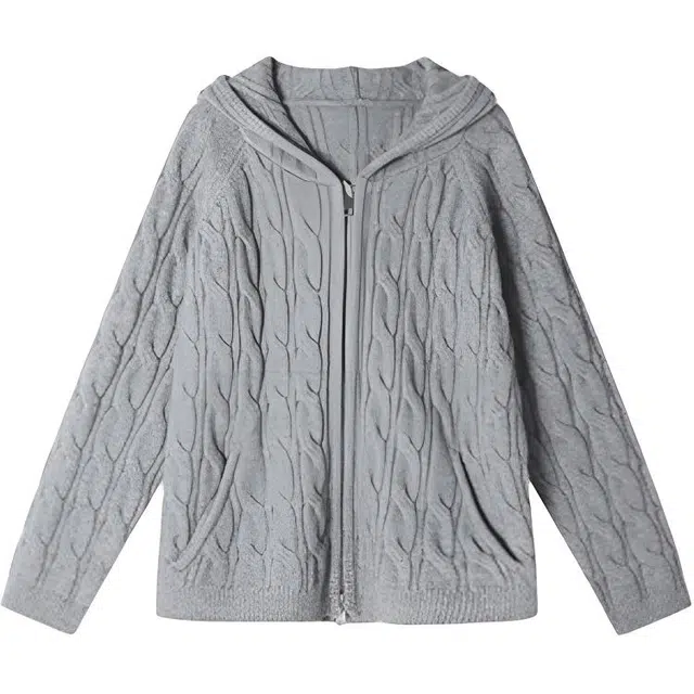 哒头下雨不愁 韩系学院风秋冬高级感宽松百搭拉链连帽开衫上衣针织衫 女款